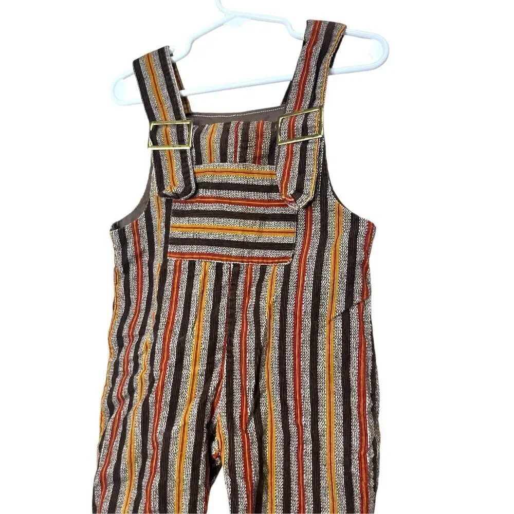 Vintage Handmade Brown‎ Striped Corduroy Overalls Size 2T/3T